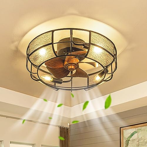 ATEEZ Vintage Plafonnier Ventilateur de Plafond Noir Telecommande 6 Vitesse Farmhouse Ventilateur Plafond avec Lumiere Silencieux Réversible Industrial Lustre Ventilateur de Plafond Chambre Salon-B