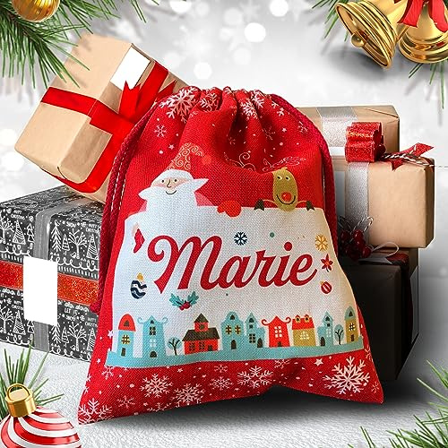 GRAVURE CONCEPT Personalisierbare Weihnachtssack aus Hanfgewebe – Geschenktüte für Weihnachten mit Namen personalisiert