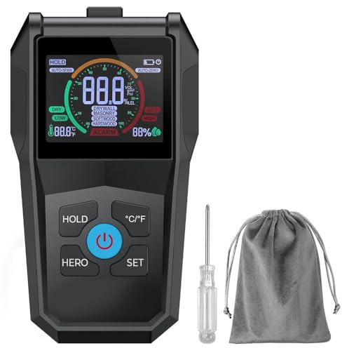 Uadme Pinless Moisture Meter, Non-Invasive Damp Meters Detector with 4 Modes, Digital Humidity Meter, Building Material Dampness Inspection for Wood, Drywall and Masonry