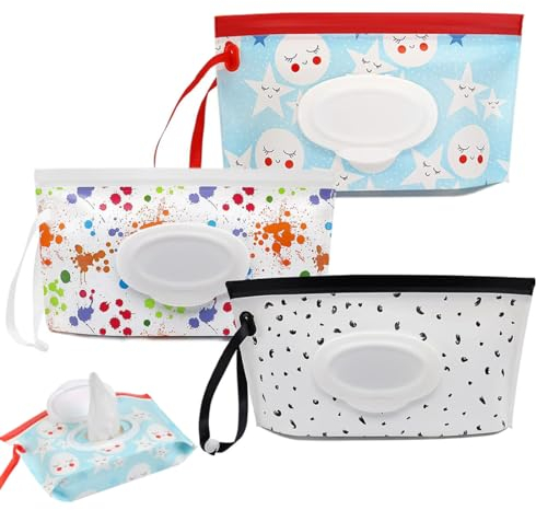Contenitore Portatile per Salviette Umidificate per Bambini, Riutilizzabile e Pratico Set da 3, Dispenser Salviette di Qualità, Ideale per Pulizia al Volo, Travel-friendly e Resistente.