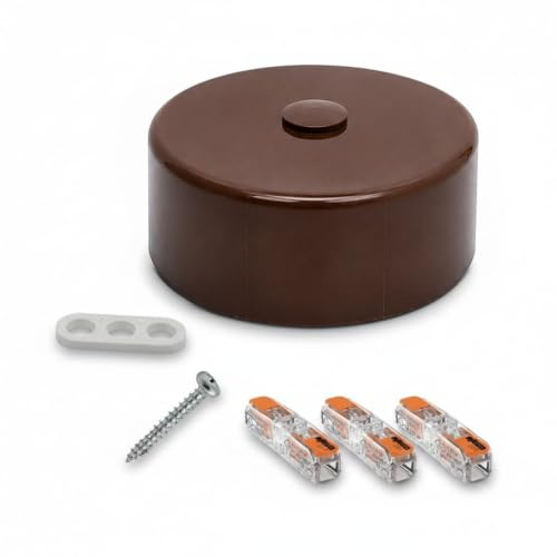 Profi Set Verteilerdose Braun Ø 64 x 24 mm mit 3x Verbindungsklemme 221-2411 Zugentlaster Schraube Baldachin Anschlussdose Deckendose Aufputzdose Lampenanschluss