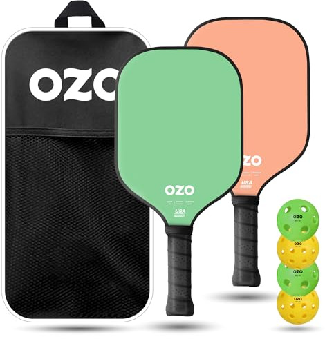 OZO Pickleball - Set mit 4 Schlägern, 4 Bällen und Tasche - Spark Fusion Essence (Hybrid-Schläger für Anfänger) + 4 Injektionsbälle (2xIndoor+2xOutdoor) USAPA Zugelassen