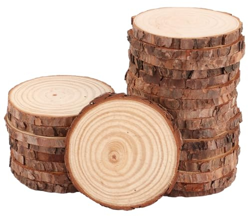 GBACHOOSE 25 Stück Holzscheiben 11-12 cm Baumscheiben ohne Loch, Runde Holzscheibe, Baumscheibe Klein, Holzscheiben zum Basteln 10mm Dicke für DIY, Handwerk, Hochzeit Weihnachten Dekoration