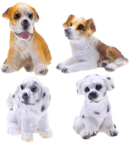 MOLUCKFU 4pcs Miniature Dog Figurines Realistic Animal Ornaments for Dollhouse Garden Scenes Adorable Puppy Models for Boys and Girls for Home Decor and Unique
