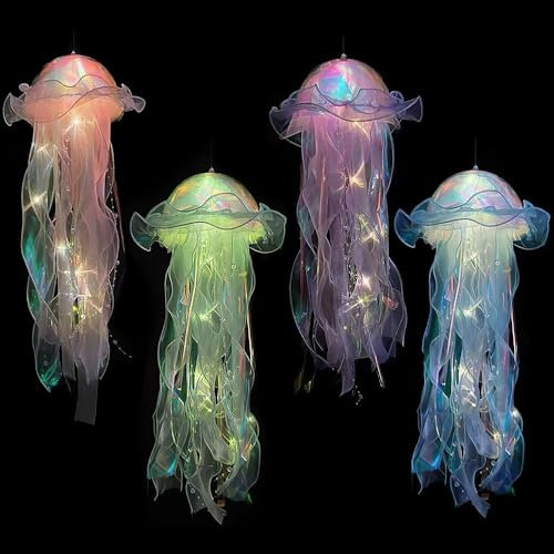 Lotvic 4 Pcs Jellyfish Light, Colorful Hanging Jellyfish Lamp, LED Bright Jellyfish Garden Lights, Creative Light Up Jellyfish Shape Night Light for Ocean Theme Party Yard Landscape Garden Decoration
