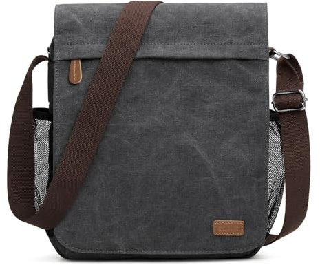 S-ZONE Herren Umhängetasche 12,9 Inch Mittel Vintage Canvas Messenger Bag Aktenktasche Schultertasche Bürotasche Kuriertasche Arbeitstasche