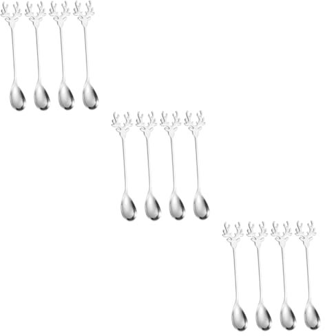 Garneck 12 Stk Cartoon-elch-löffel Sahnelöffel Saucenlöffel Kaffeelöffel Espressolöffel Eislöffel Löffel Aus Rentiergeweih Salatlöffel Probierlöffel Rostfreier Stahl Silver