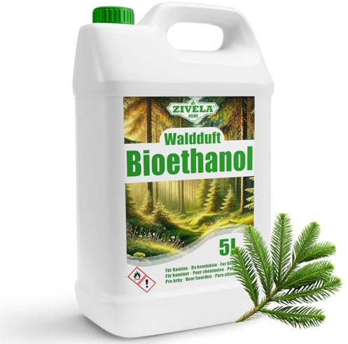 Bioetanolo 96,6% 5 l, profumo di alcol biologico, 96,6% 5 l, bioetanolo per camino, caminetto, camino a bioetanolo, profumo forestale, combustione pulita, senza fumo, fiamma vivida e stabile