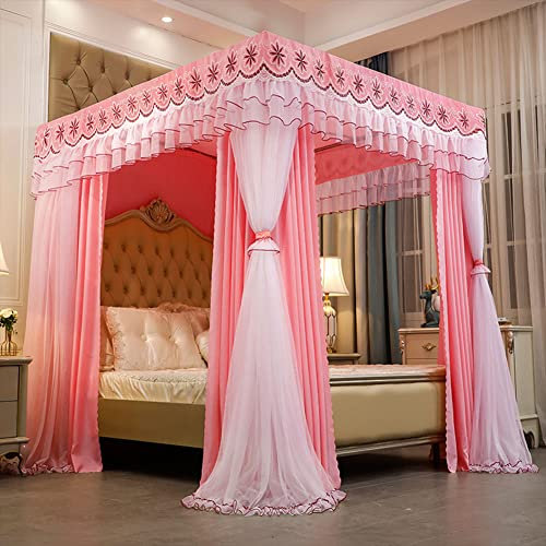 Bettvorhang, Himmelbett, Himmelbett, Netz, doppelschichtig, Prinzessinnenvorhänge, Himmelboden, stehend, doppelschichtig, Verdunkelungsvorhänge, Kingsize-Bett mit Rahmen