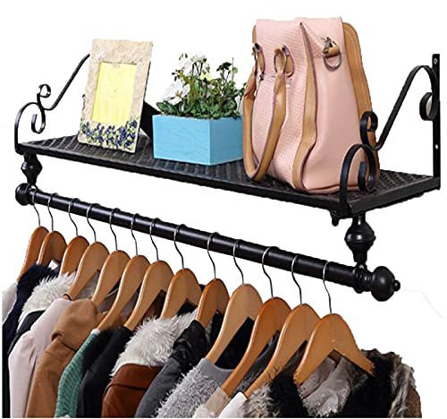 Robuste Retro-Wandgarderobe mit abnehmbarer Kleideraufbewahrung, ideal für Zuhause, Geschäfte, Rohrausstellungsschienen