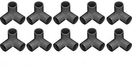 10 Stück 3-Wege-Rohrverschraubungen, PVC-Kunststoff, Rechtwinkliger T-Eckverbinder, 20 Mm Innendurchmesser, Weiße Kunststoffrohre und -beschläge (BLACK)