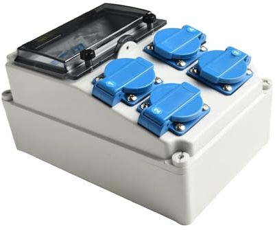 Boartechs Home Wall Mounted Multi-Function Outdoor Socket Robust 16A Wall Distribution Box with Water-Proof Design and 4 Sockets for Reliable Power on Construction Sites