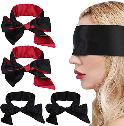 Niiyen 4st satin sömnmask knuten ögonbindel dubbel sida mörkläggning ögonskydd Mjuk ögonskugga Sovspel Presentälskare för kvinnor Män Nattsömn 59in