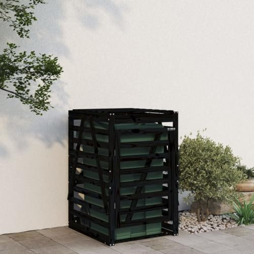 Xichuzi Mülltonnenbox Schwarz 84x90x128,5 cm Massivholz Kiefer, Mülltonnenverkleidung, Gartenbox, Gartenschrank, Geräteschrank, Mülltonnenschrank - 825104