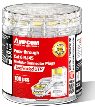 AMPCOM CAT6 RJ45 Durchgangsstecker 100er-Pack Vergoldet 23-26AWG für Profis