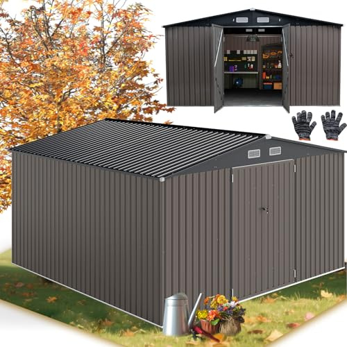 RELAX4LIFE Abri de Jardin en Métal 350x350x198cm, Cabane de Stockage 25m3 12m2 avec 2 Portes, Toit Incliné, Fenêtre de Ventilation pour Vélo Tondeuse, Organisateur Extérieur pour Jardin Patio (25m³)