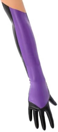 QIANGYTHENKO 100% Latex Rubber Durable Elastic Black and Purple Long Gloves Fetish Size XXS-7XL Halloween Party