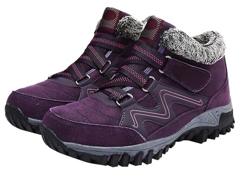Running Shoes for Women, Womens Ladies Winter Snow Boots Thermal Casual Fur Lined Hiking Camping Climbing Waterproof Booties Wide Fit Adjustable Strap Orthopedic Barefoot Yard Ankle Boots Purple