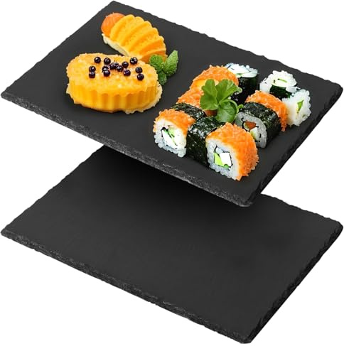 2er Set Schieferplatte Servierplatte–Rechteckige Schieferplatten für Buffet, Käse, Sushi & Dekoration Beschriftbare Steinplatten Ideal für Hochzeiten Feiern und tägliche Verwendung (L)25*15cm