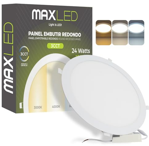 Maxled, Light is Led! Downlight LED Techo Empotrable Redondo 24W 1920LM Downlight LED Panel Ø300mm 3000K-6000K Aluminio IP44 Focos Interior Extraplano para Baño Cocina No Regulable Orificio Ø285mm