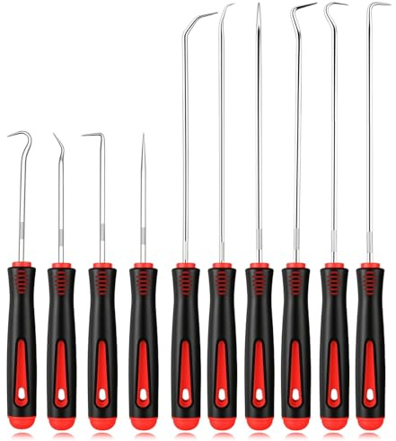 10-Teilig Präzisions-Haken- und Pick-Set,Rot Wellendichtring Werkzeug 24 cm und 16,5 cm Haken Werkzeug Universal Präzision Haken für Öl-Ringe O-Ring Dichtung Auto Schläuchen Demontage Werkzeug