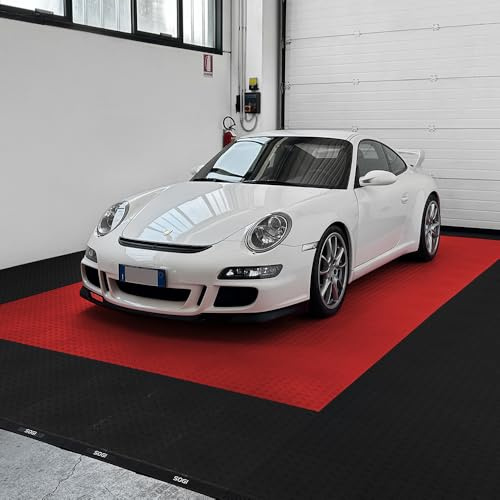 Kit de azulejos PAV-04 de polipropileno para suelo de taller, garaje – 40 x 40 cm – 1 m² – 10 m² – 50 m² – 100 m² – Varios colores (rojo, 40 x 40 cm = 1 baldosa)