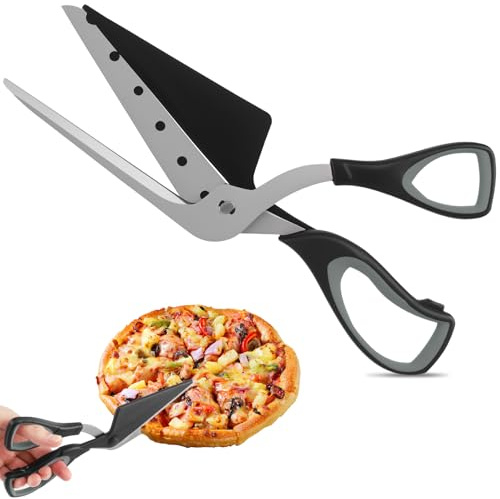Zosenyer Pizzasax, 27 cm lång pizzasax diskmaskinssäker, pizzaskärare med vasst rostfritt stål blad av livsmedelskvalitet och handtag med mjuk, multifunktionell kökssax (svart grå)
