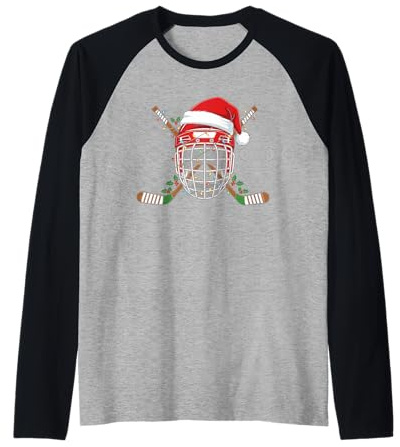 Casco de Hockey sobre Hielo de Navidad de Papá Noel para Hombres, niños y Adolescentes Camiseta Manga Raglan
