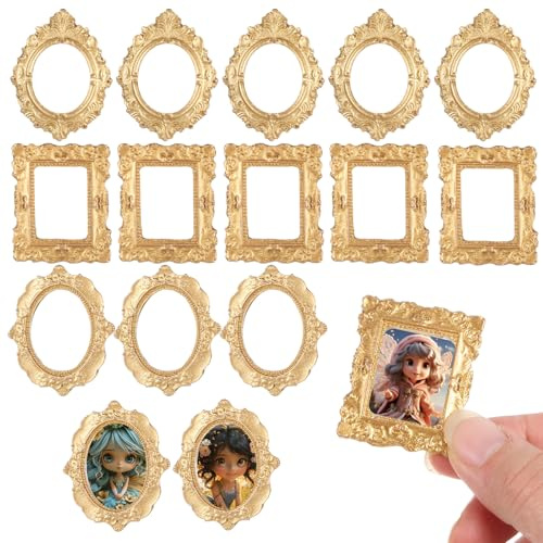 Tucnoeu Lot de 15 mini cadres photo en résine - Petits cadres photo vintage - Mini cadres dorés - Parfaits pour la décoration DIY, la photographie et l'affichage de bijoux