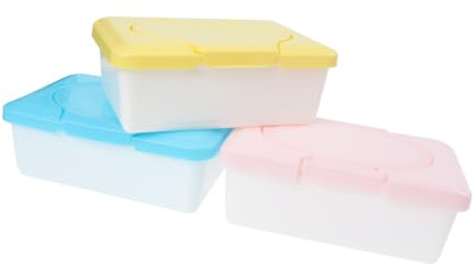 Vaguelly Feuchttücherbox aus Kunststoff 3 Stück mit Deckel Einfacher Aufbewahrungsbehälter für Babytücher Praktisch für Kinderbett und Schubladen Leicht zu Reinigen Zufällige Farbe