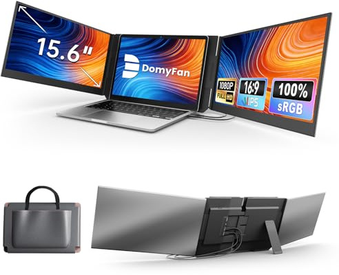domyfan 15,6 Laptop Bildschirm-Erweiterung, Tragbarer Dreifach-Monitor FHD 1080P IPS, ultraschlank für 13–17 Laptops, Plug & Play via HDMI/USB-A/Type-C, kompatibel mit Mac/Windows/Android