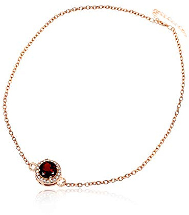 Uloveido kvinnor roséguldpläterad 925 sterlingsilver 0,6 ct rund naturlig röd granat berlock kedja armband justerbar FB040, 20.5 cm, Kristall, Granat