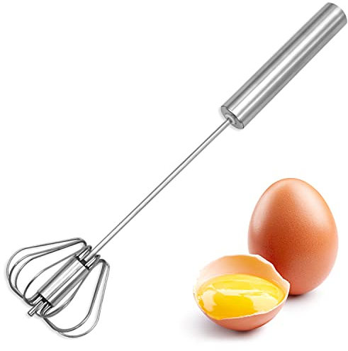 AEX Premium Semi-Automatic Egg Whisk Stainless Steel Push Action Hand Whisk Manual Kitchen Mixer Beater for Cooking, Baking, Cream Whipping, Frothy Coffee, and Blending | Durable Design