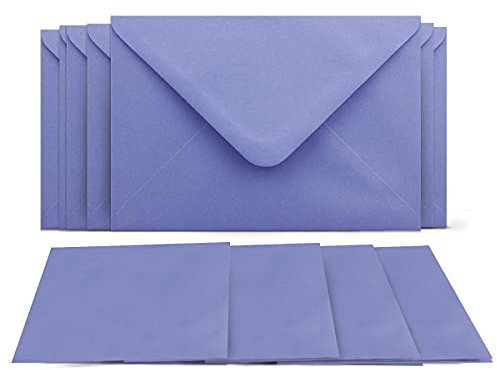 50 Klappkarten mit Umschlägen Set Lila (Violett) - DIN A6 Blanko Doppelkarten 14,8 x 21 cm (160 g/m²) - DIN C6 Umschlag 11,4 x 16,2 cm (100 g/m²) Nassklebung - Grußkarten Einladungskarten Hochzeit