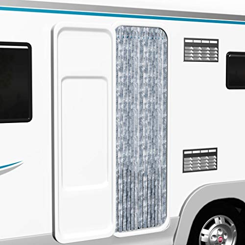 Tidyard Insektenschutz-Vorhang Weiß und Grau 56x185 cm Chenille Flauschvorhang Türvorhang Fadenvorhang Vorhang Tür Camping Fliegenschutz Wohnwagen Wohnmobil