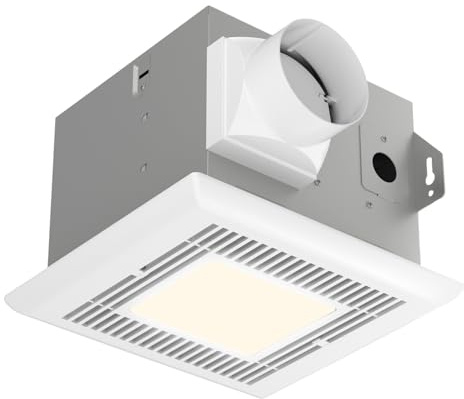 Tech Drive Petit Ventilateur de salle de bain Very-Quiet 70 CFM, 2.0 Sone avec lumière LED 4000 K 600 lm (70 CFM), montage au plafond, facile à installer