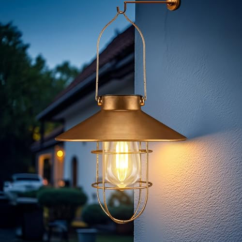 Outdoor Solar Hanging Lanterns Vintage Light with Warm LED Bulbs for Garden Yard Patio Pathway Tree Decoration, Solar-Powered Landscape Lighting (Copper)