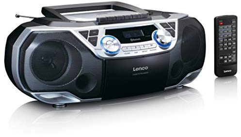 Lenco - Boombox - Bluetooth 5.0 - Lecteur CD/MP3 à Chargement par Le Haut - Lecteur de Cassettes - Radio FM - Connexion USB - 2 x 6 Watt RMS - Bass Reflex - Télécommande - Argent SCD-120SI