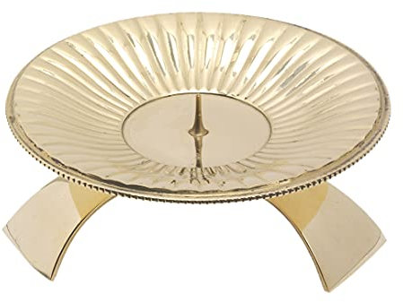 NKlaus Glanz Dreifußleuchter Ø11cm aus Messing Gold mit Dorn Kerzenhaler Altarleuchter Linienstruktur 10749
