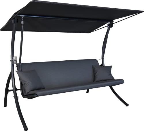 Angerer Freizeitmöbel GmbH Hollywoodschaukel Motion Zip - Gartenschaukel Made in Germany - Schaukel zum Sitzen, Liegen und Entspannen - mit Bett-Funktion - einfache Montage (Dunkelgrau wetterfest)