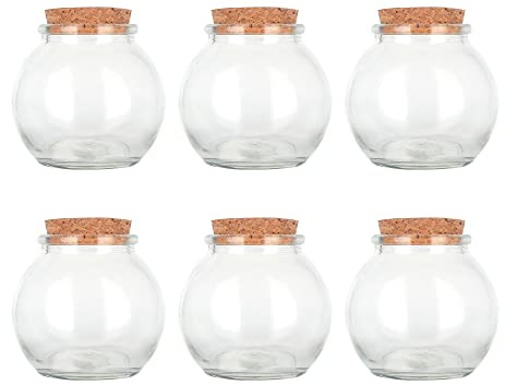 Magic Season Decorative Glass Bottles with Cork Stoppers (3.3 fl oz. Spherical Bottles / 6 Pcs)