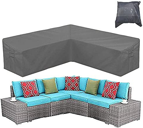 Garden Furniture Covers COOSOO V-Shape Furniture Cover Waterproof Windproof 420D Heavy Duty Oxford Fabric Outdoor Patio Sectional Couch Rattan Corner Sofa Table Chair Protection(85×26×80in)
