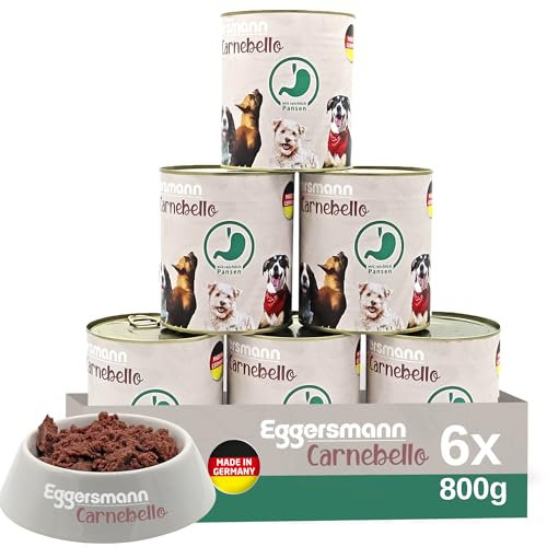 Eggersmann Carnebello - Hundefutter nass mit Pansen (6 x 800 g) - Hundefutter Alleinfutter für ausgewachsene Hunde - schmackhaftes und hochwertiges Nassfutter für Hunde