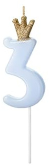 Miss Lovely Geburtstags-Kerze Zahl 3 Kuchen-Stecker Torten-Aufsatz in blau mit Glitzer-Krone in Gold Geburtstagsdekoration für Kuchen Torten Gebäck-Deko Altersangabe Junge Mann Männer Prinz