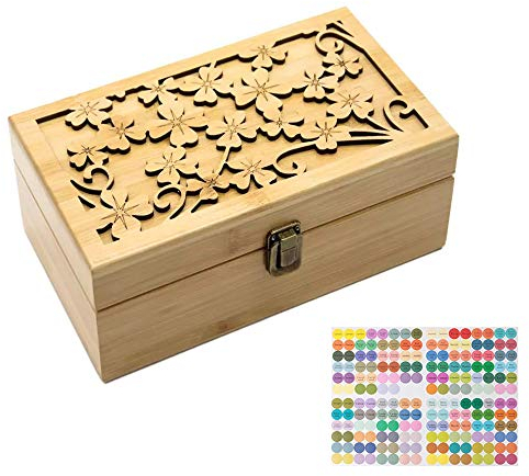 RoseFlower Bambus Ätherisches Öl Organisator Behälter Duftöle Display Ständer, 24 Löcher Aufbewahrungsboxen Raumdüftezubehör Koffer für Nagellack, Duftöle, Kosmetik, Duftöldiffusoren und Lippenstift