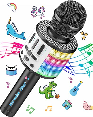 Microphone karaoké sans Fil, Karaoke Micro Bluetooth avec LED, Portable Micro sans Fil Haut-Parleur Enregistreur Compatible avec Android/iOS Smartphone pour Enfants/Adultes Chanter, Famille KTV, Fête