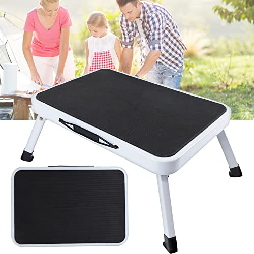 Sgabello pieghevole per bambini, in acciaio, pieghevole, con piattaforma in gomma antiscivolo, per bambini, pieghevole, per bagno, cucina, portata fino a 150 kg, 48 x 30 x 18 cm, bianco