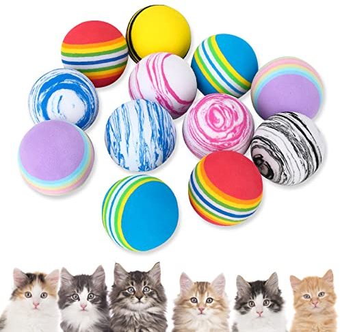 12 Stück Katzenspielzeug Bälle, Interaktives Kätzchen Spielzeug Regenbogen Katzenbälle,Bunte Schaumstoffbälle für Haustier, Katze, Kätzchen,Trainingssport, Indoor Outdoor Aktivität, Vergnügungspark(A)