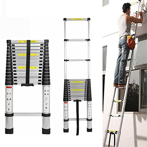 Royalswill 4.4M Telescopic Ladder 14.4FT Multi-Purpose Folding Aluminium Telescoping Ladder Foldable Ladder Extension Ladder Extendable Portable Loft Ladder Lightweight Work, 330lb Capacity, Silver