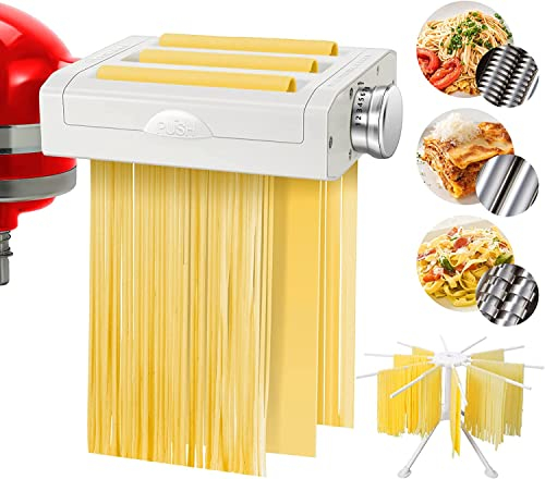 Accessori Pasta per KitchenAid Artisan - 3 in 1 Sfogliatrice per KitchenAid include Rullo per Pasta, Taglia spaghetti, Taglia fettuccine, Stendi pasta, Spazzola per la Pulizia (Artisan non inclusa)